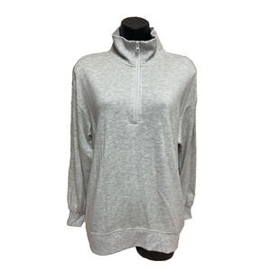 Three Dots Womens Shirt Size Medium Long Sleeve 1/2 Zip Gray Oversized Top